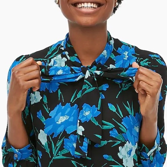 NWT J Crew Long Sleeve Floral Bow Top - Picture 2 of 15